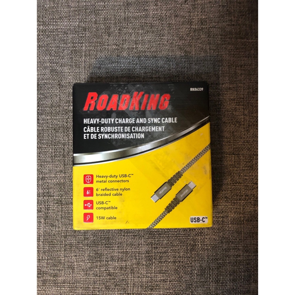 RoadKing Heavy Duty USB-C Charge and Sync Cable Reflective 6 Foot RK06339